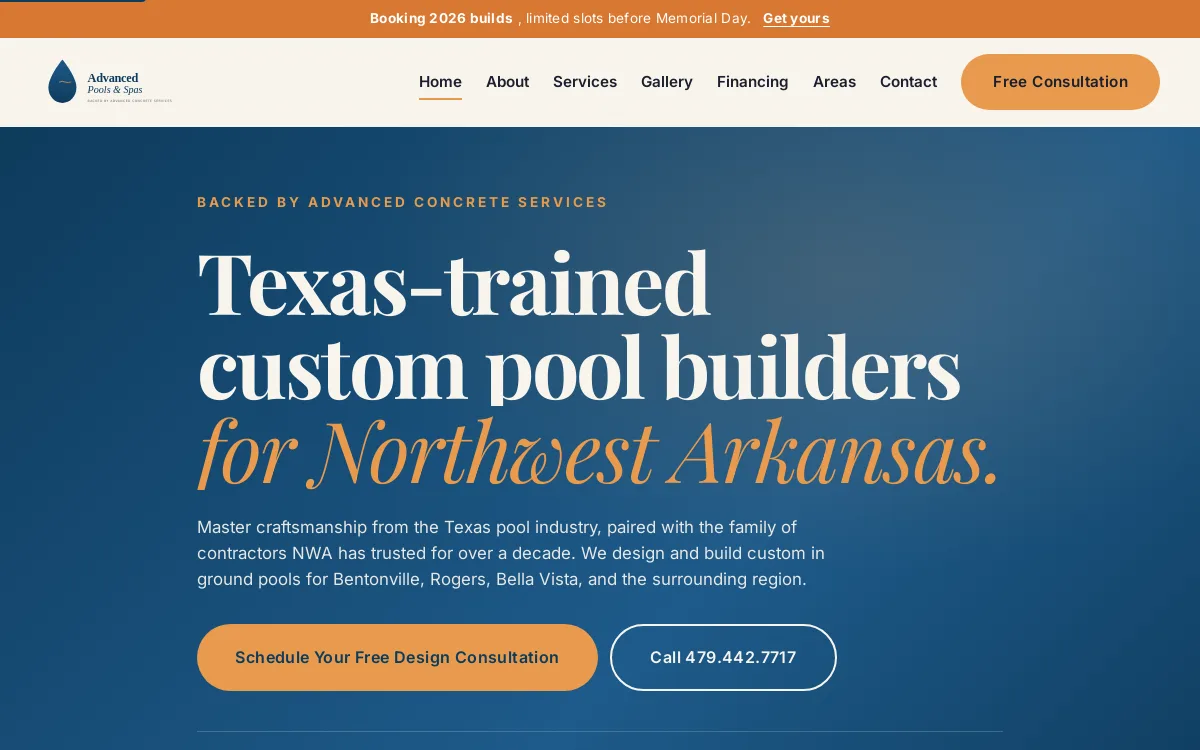 Advanced Pools & Spas — Construction & Contractors website screenshot