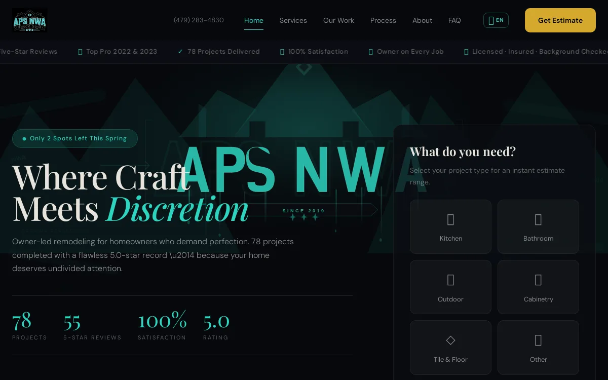 APS NWA — Construction & Contractors website screenshot
