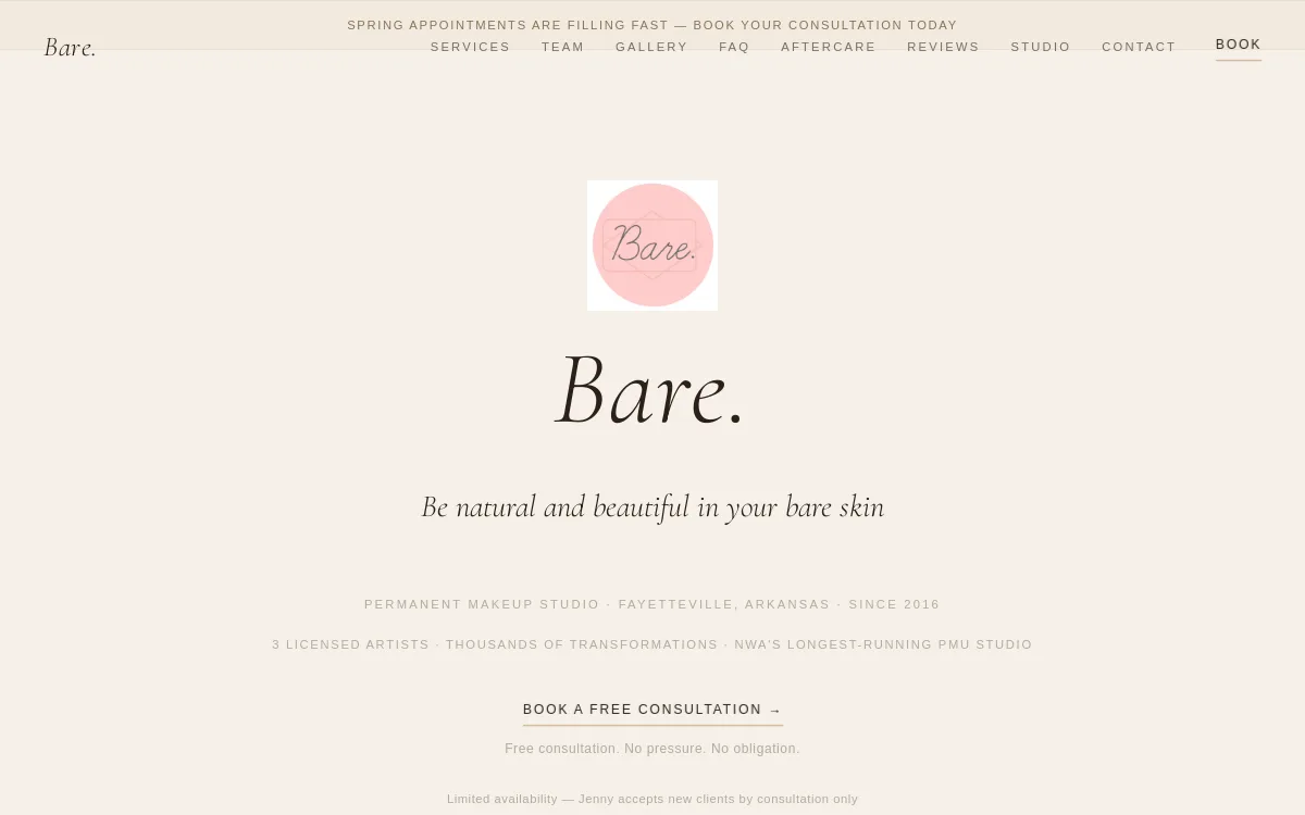 Bare With Jenny — Wellness & Medical Spa website screenshot