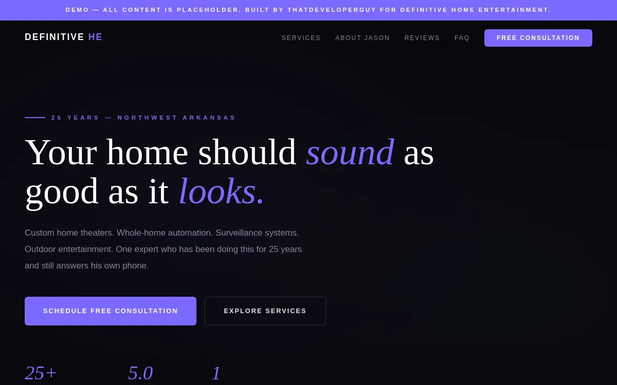 Definitive Home Entertainment — Construction & Contractors website screenshot