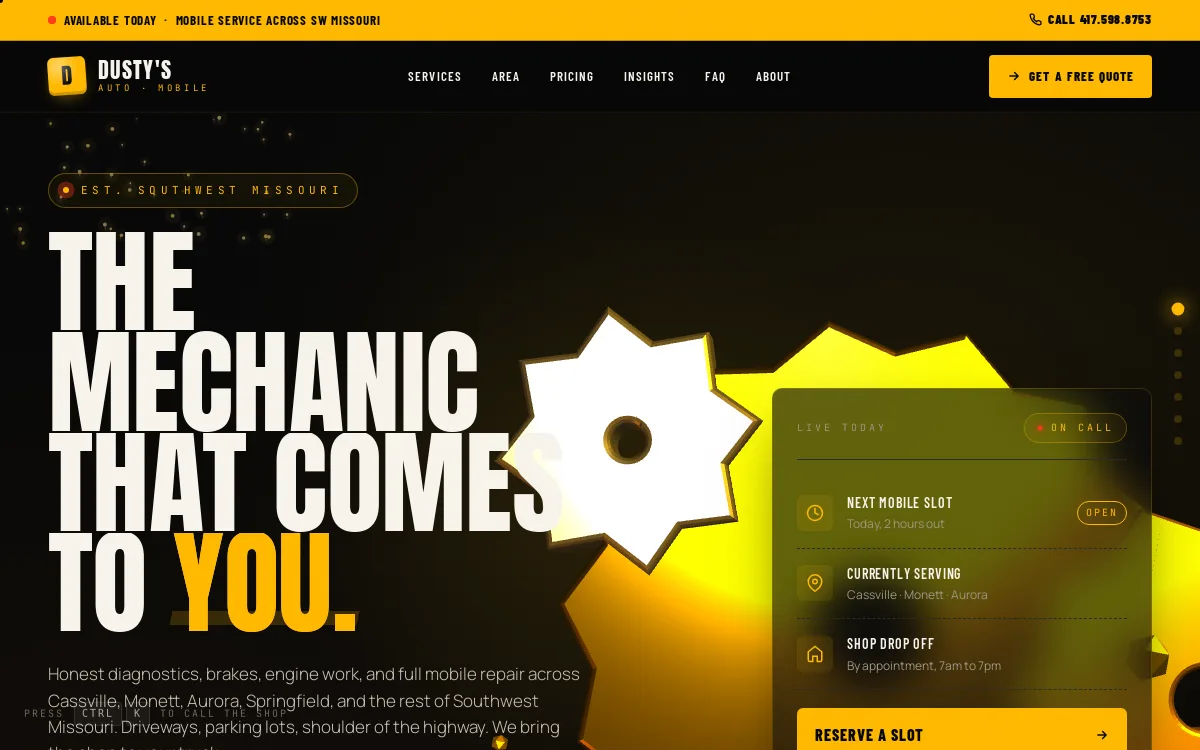Dusty's Auto and Mobile — Auto & Mechanic website screenshot