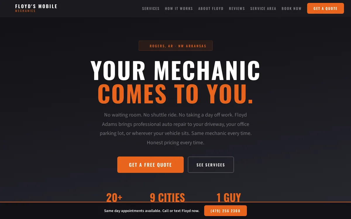 Floyd's Mobile Mechanics — Auto & Mechanic website screenshot