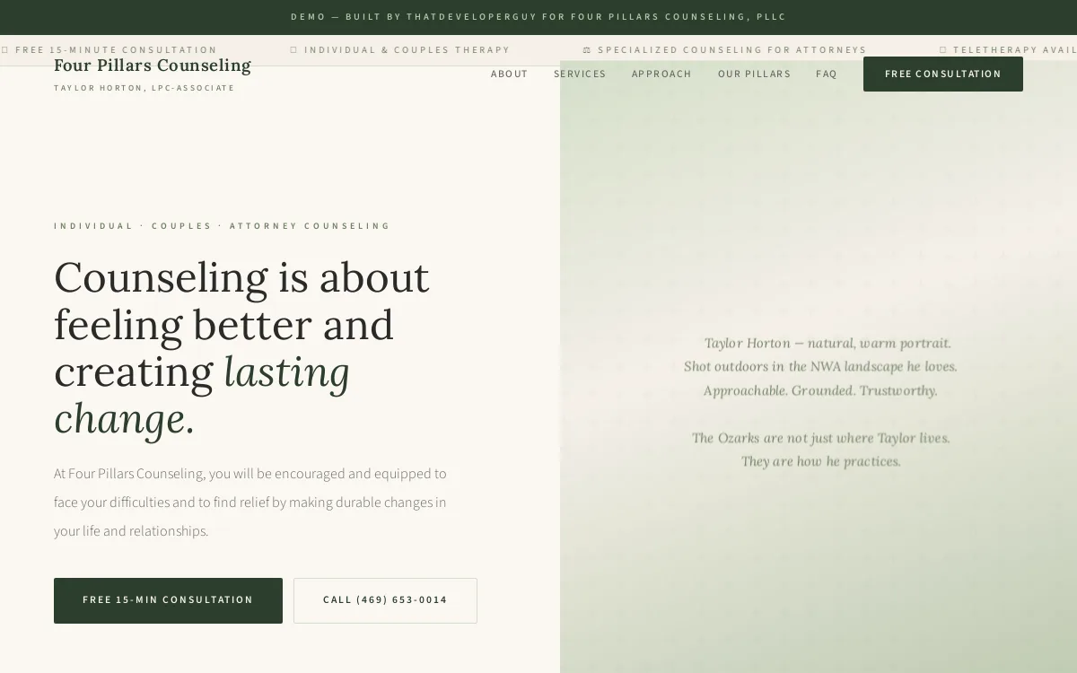 Four Pillars Counseling — Counseling & Therapy Practices website screenshot