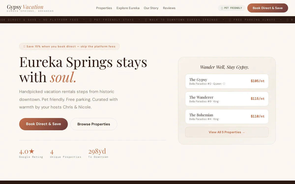 Gypsy Vacation — Vacation Rentals & Cabins website screenshot