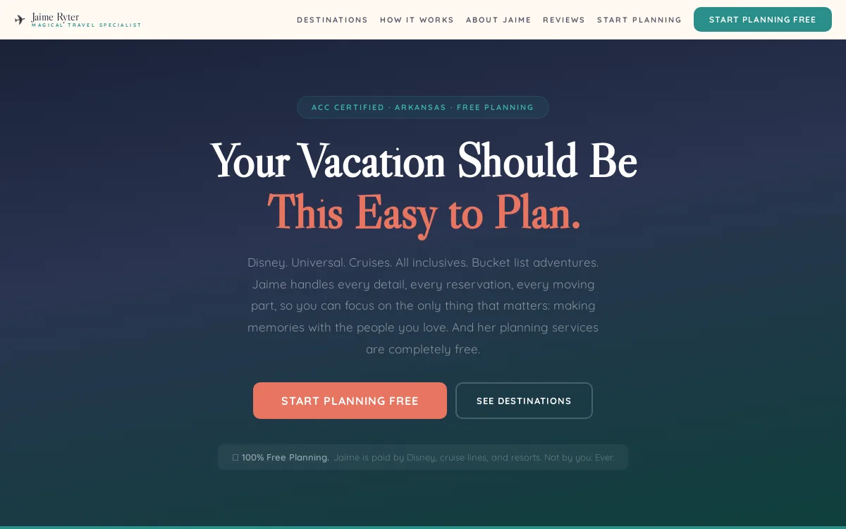 Jaime Ryter Travel — Vacation Rentals & Cabins website screenshot