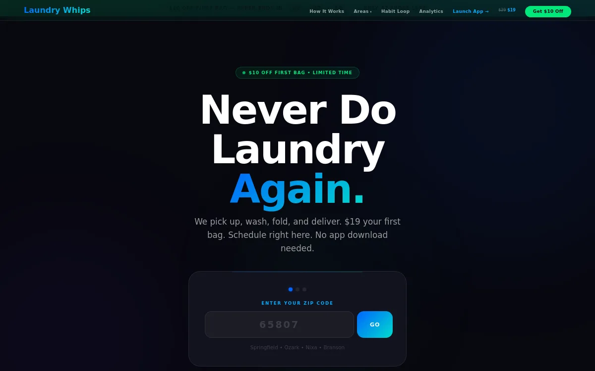 Laundry Whips — Cleaning Services website screenshot