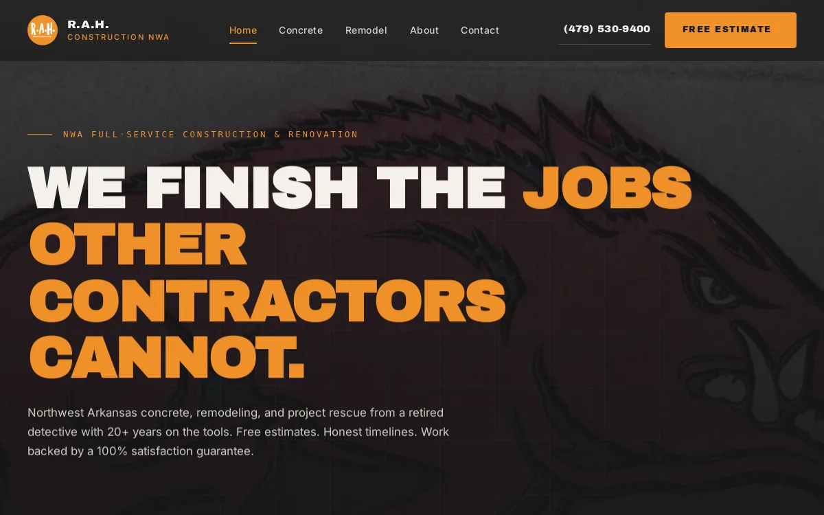RAH Construction NWA — Construction & Contractors website screenshot