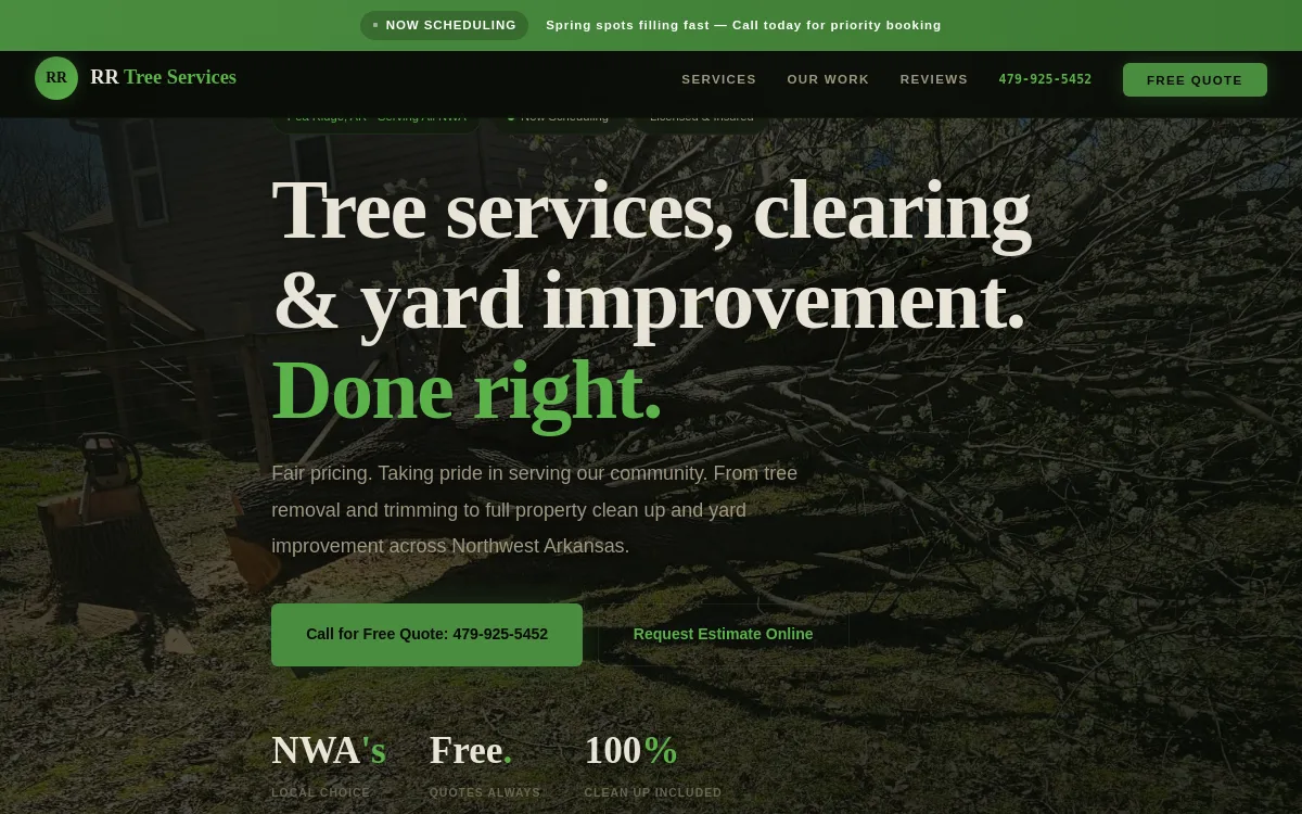 RR Tree — Tree, Lawn & Landscaping website screenshot